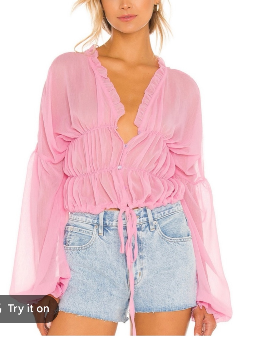 Bali Pink Ruffle-Trim Tie-Waist Blouse